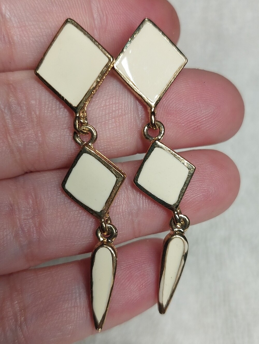 Gold-Tone Cream Geometric Drop Earrings